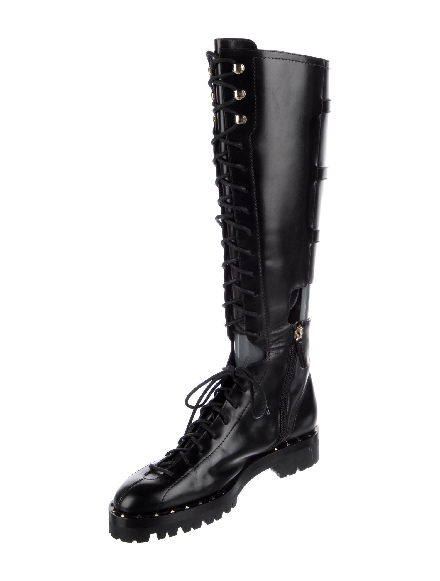 Valentino Rockstud Accents Leather Combat Boots