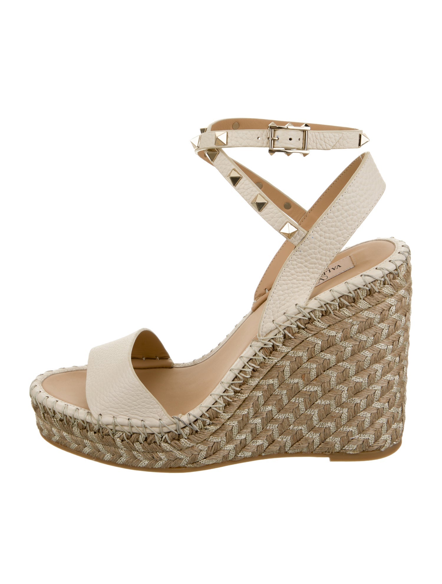 Valentino Leather Whipstitch Trim Espadrilles