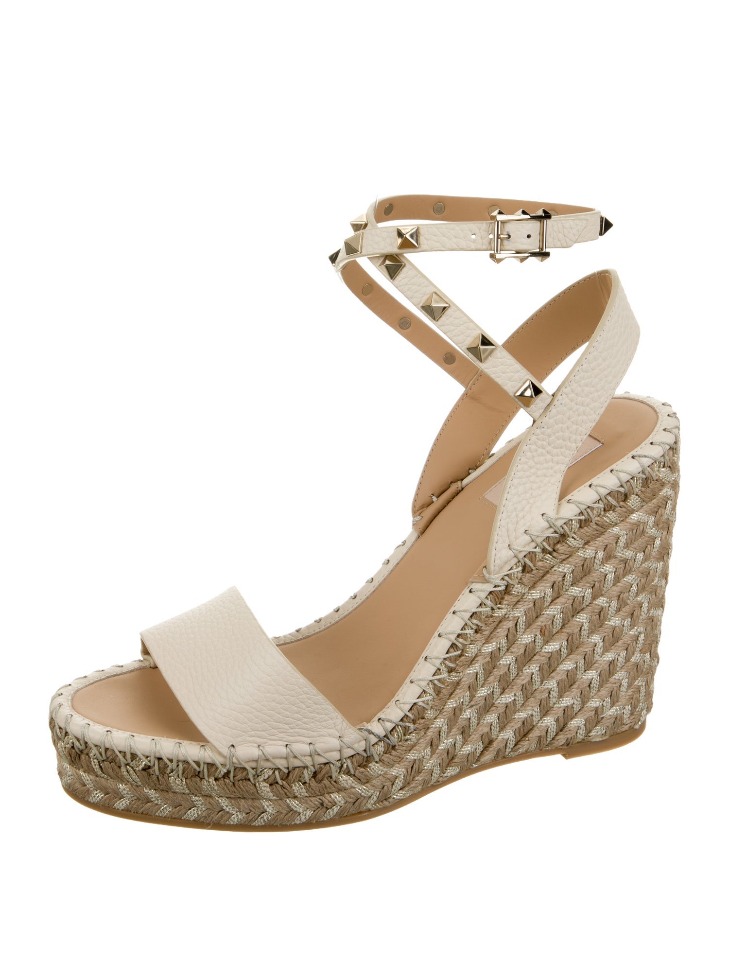 Valentino Leather Whipstitch Trim Espadrilles