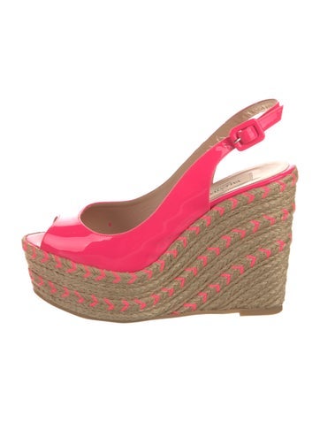 Valentino Sandals Patent Leather Colorblock Pattern Espadrilles IT 37.5 | 7.5