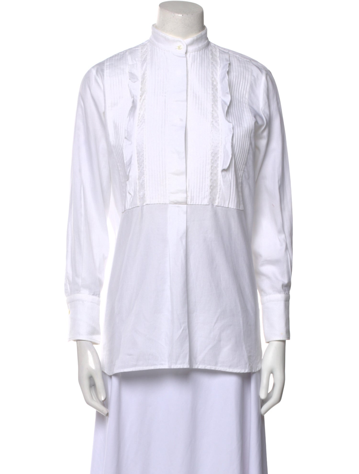 Valentino Mock Neck Long Sleeve Button-Up Top