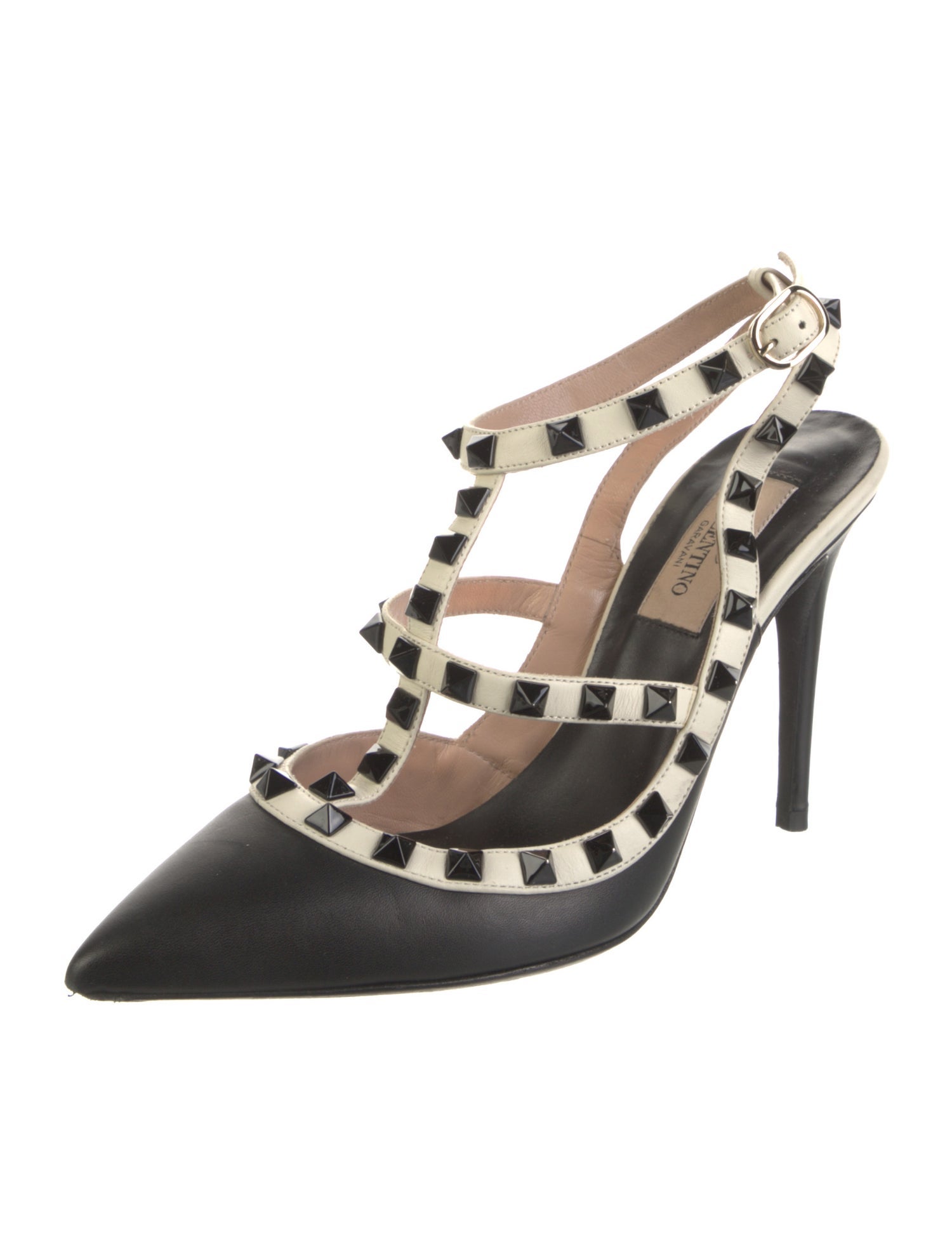 Valentino Rockstud Accents Leather T-Strap Pumps