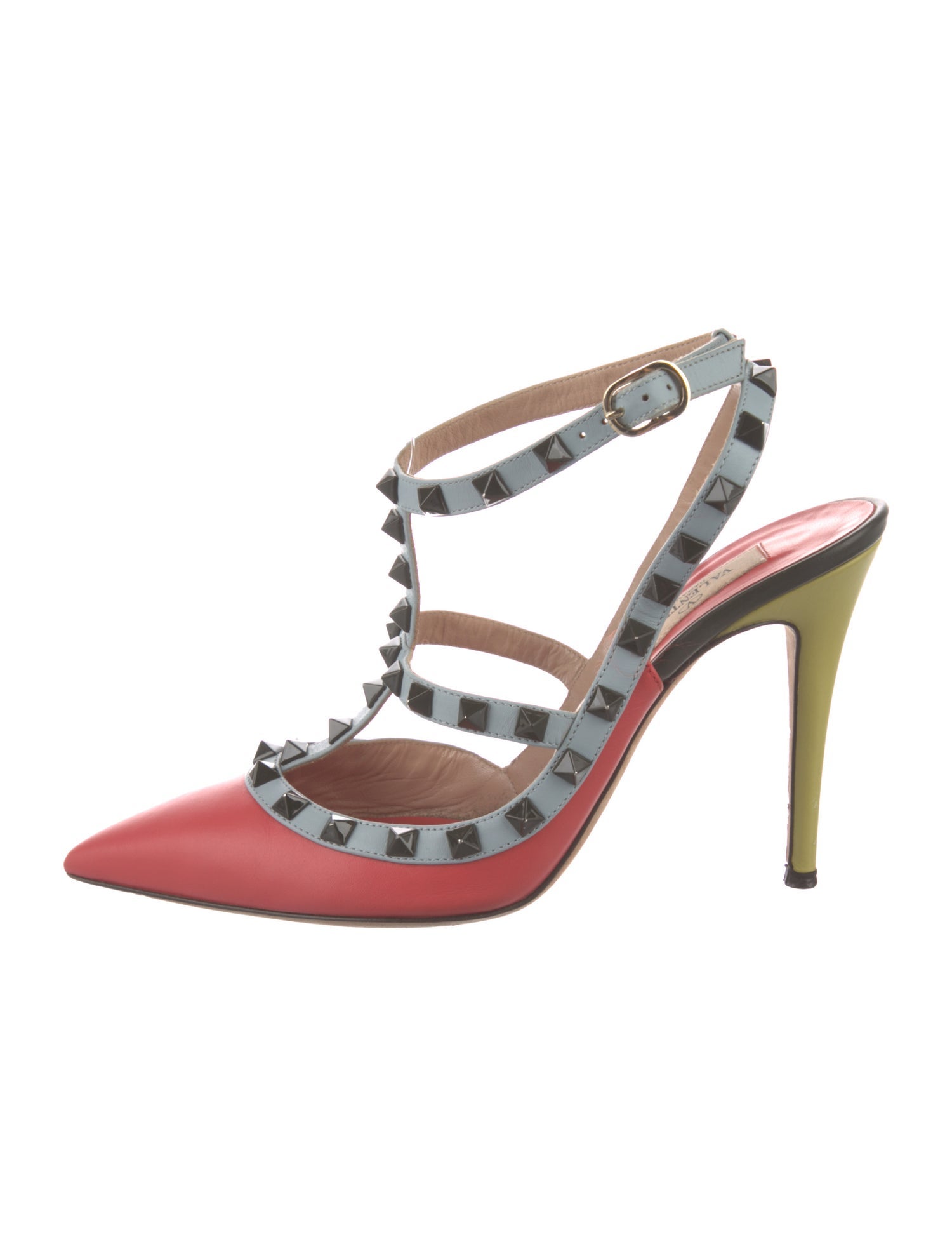 Valentino Rockstud Accents Leather T-Strap Pumps