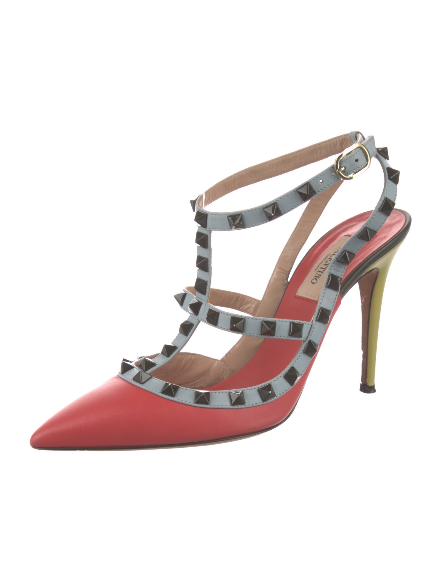 Valentino Rockstud Accents Leather T-Strap Pumps