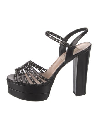 Valentino Leather Eyelet Trim Sandals