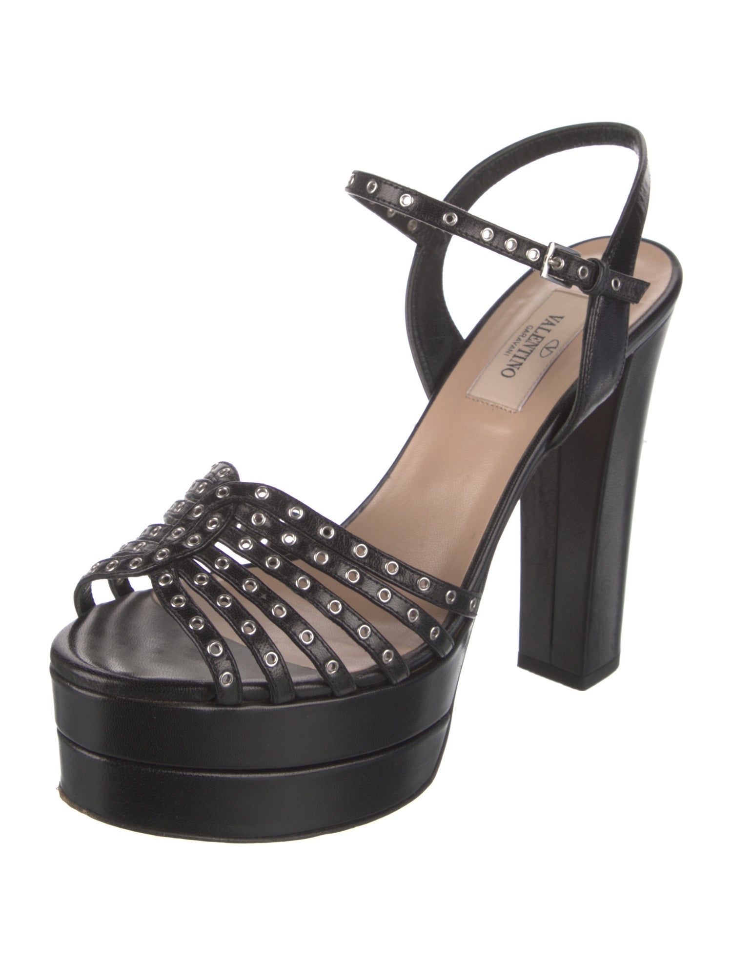 Valentino Leather Eyelet Trim Sandals