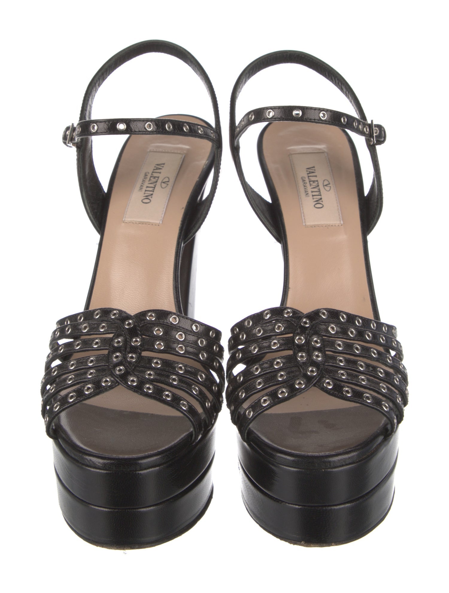 Valentino Leather Eyelet Trim Sandals