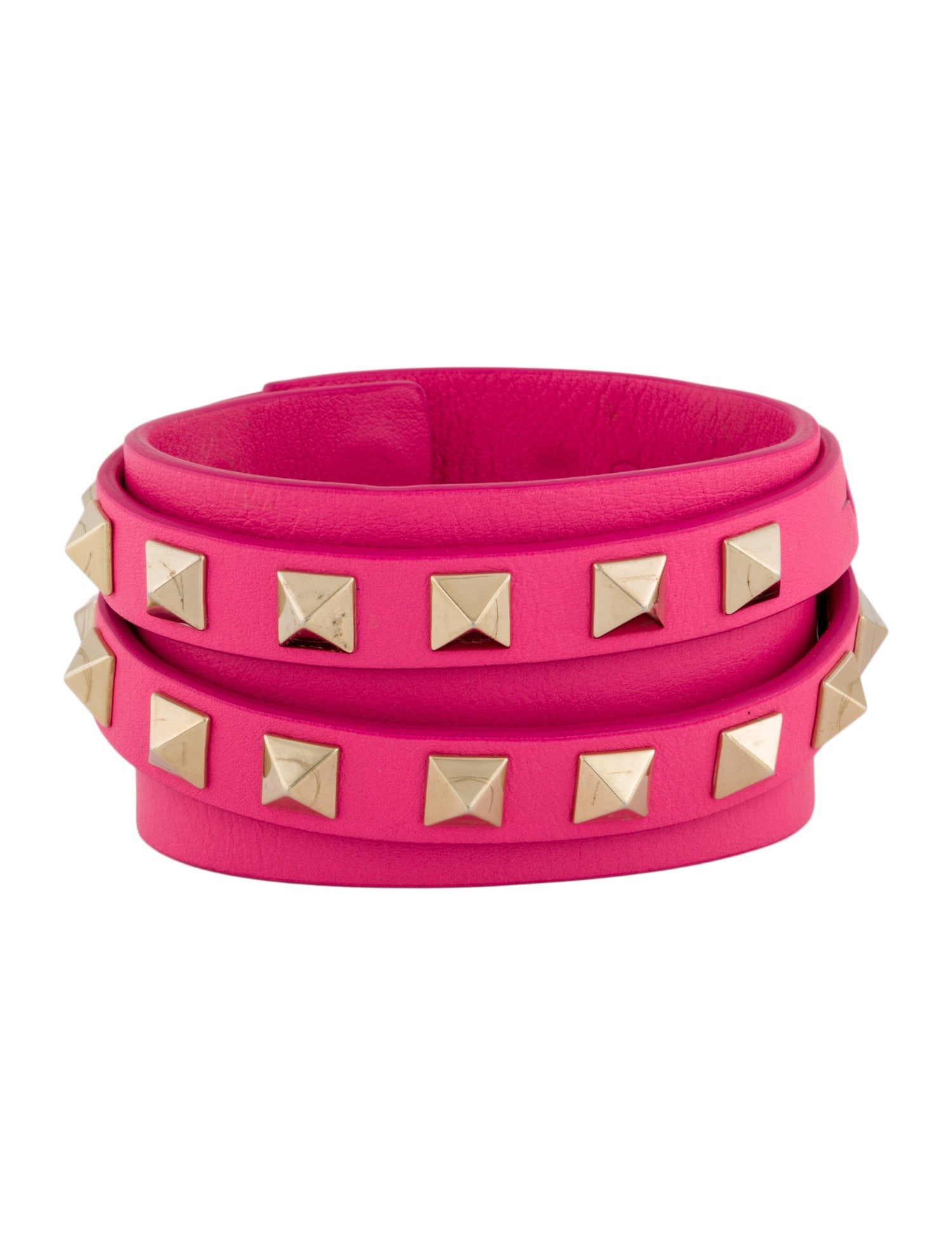 Valentino Leather Wide Rockstud Double Wrap Bracelet