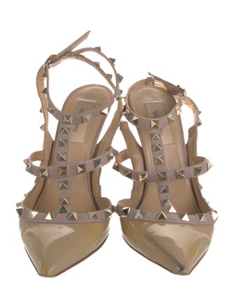 Valentino Rockstud Accents Patent Leather T-Strap Pumps