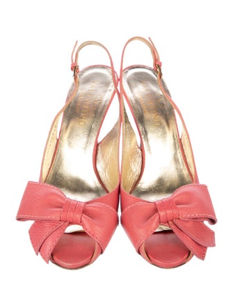 Valentino Leather Bow Accents Slingback Pumps