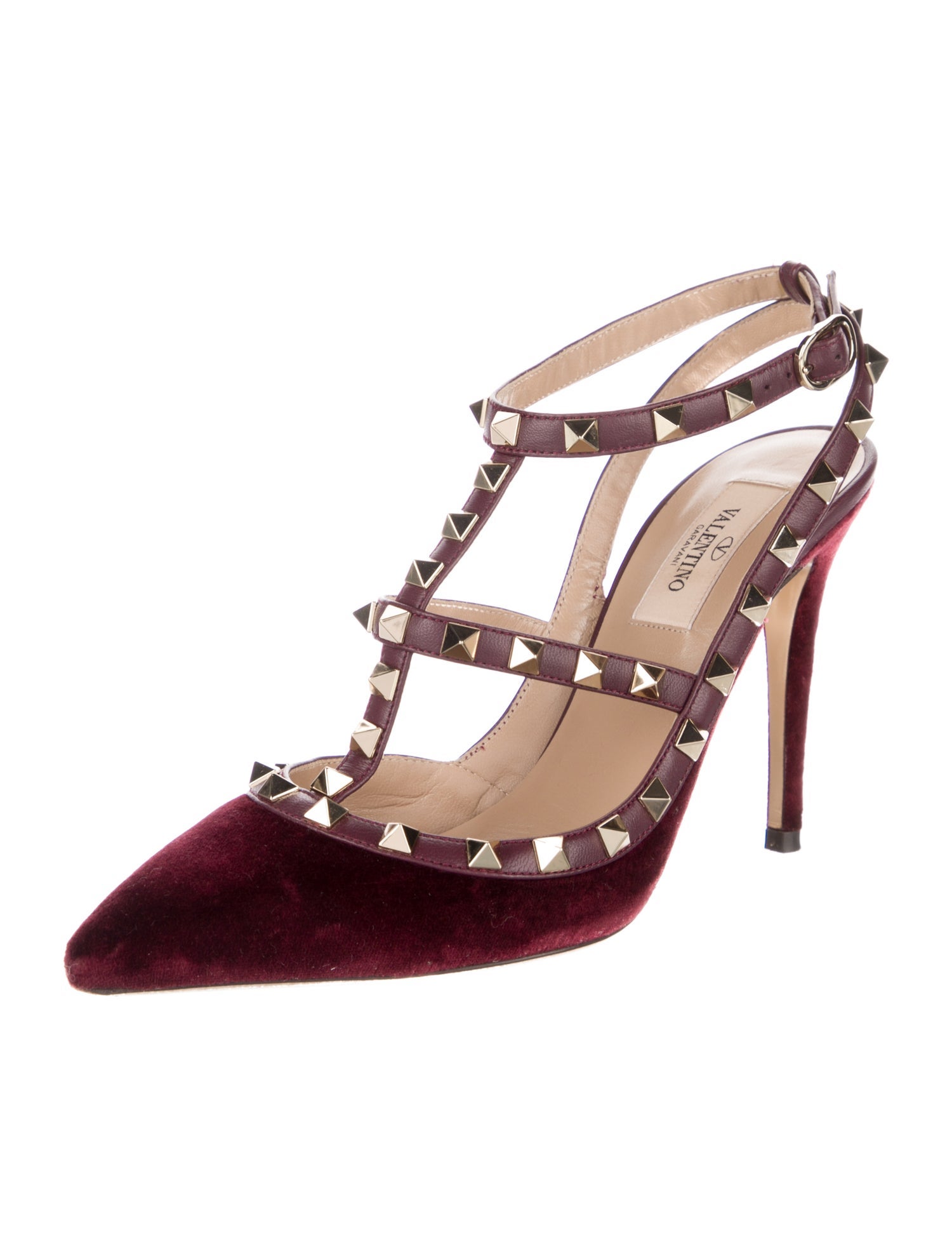 Valentino Rockstud Accents Leather T-Strap Pumps