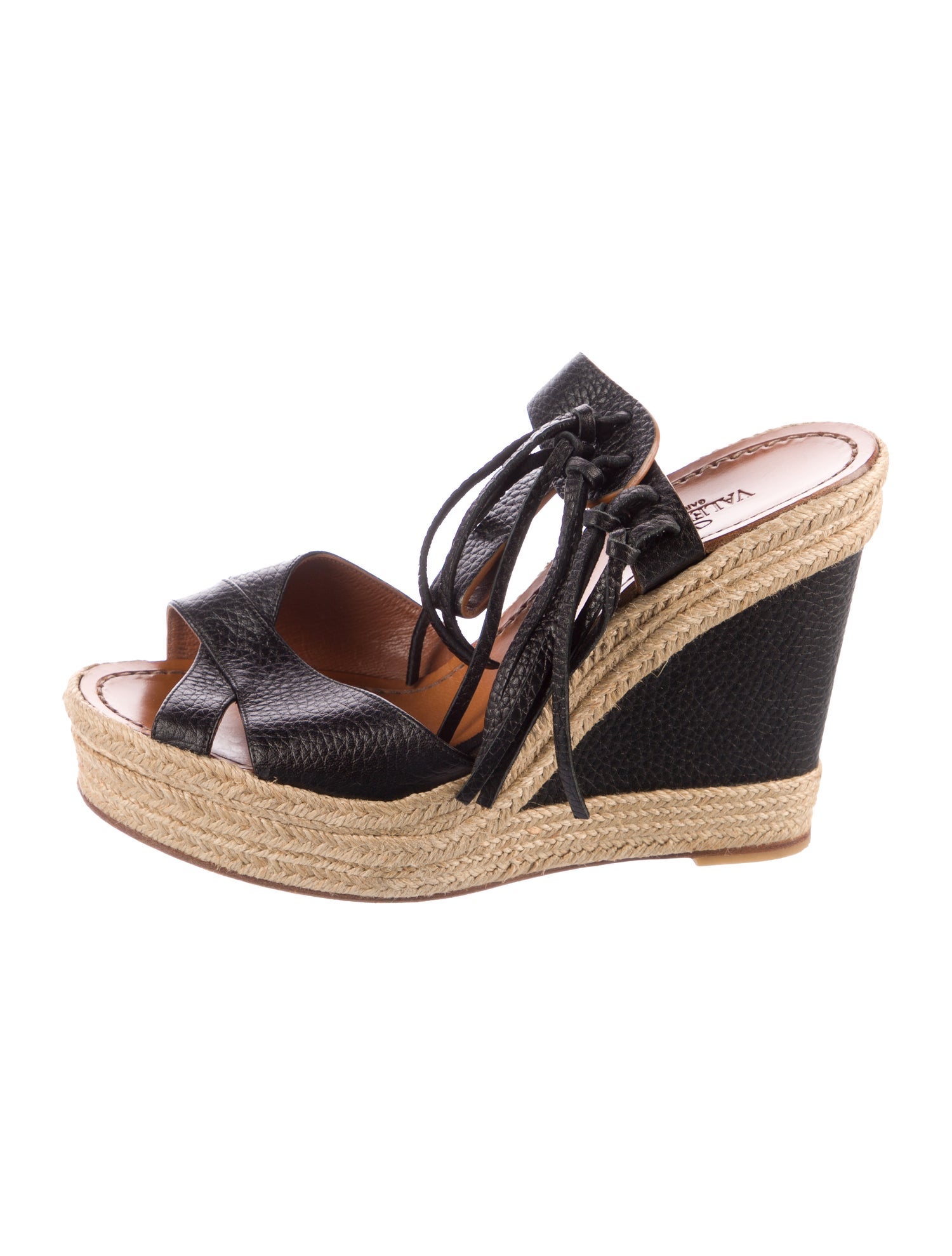 Valentino Leather Fringe Trim Accent Espadrilles
