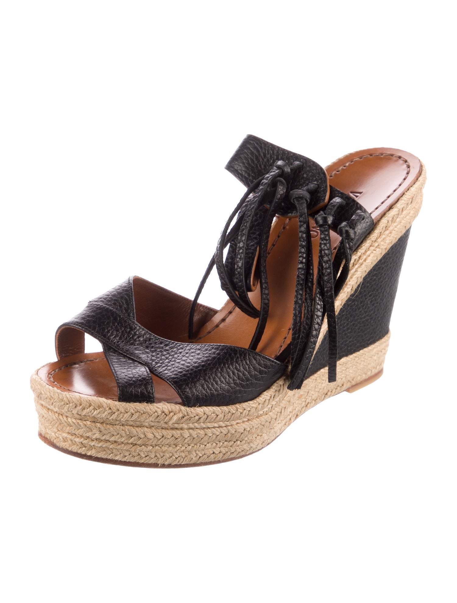 Valentino Leather Fringe Trim Accent Espadrilles