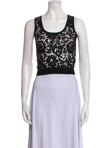 Valentino Tops Lace Pattern Scoop Neck Crop Top XS