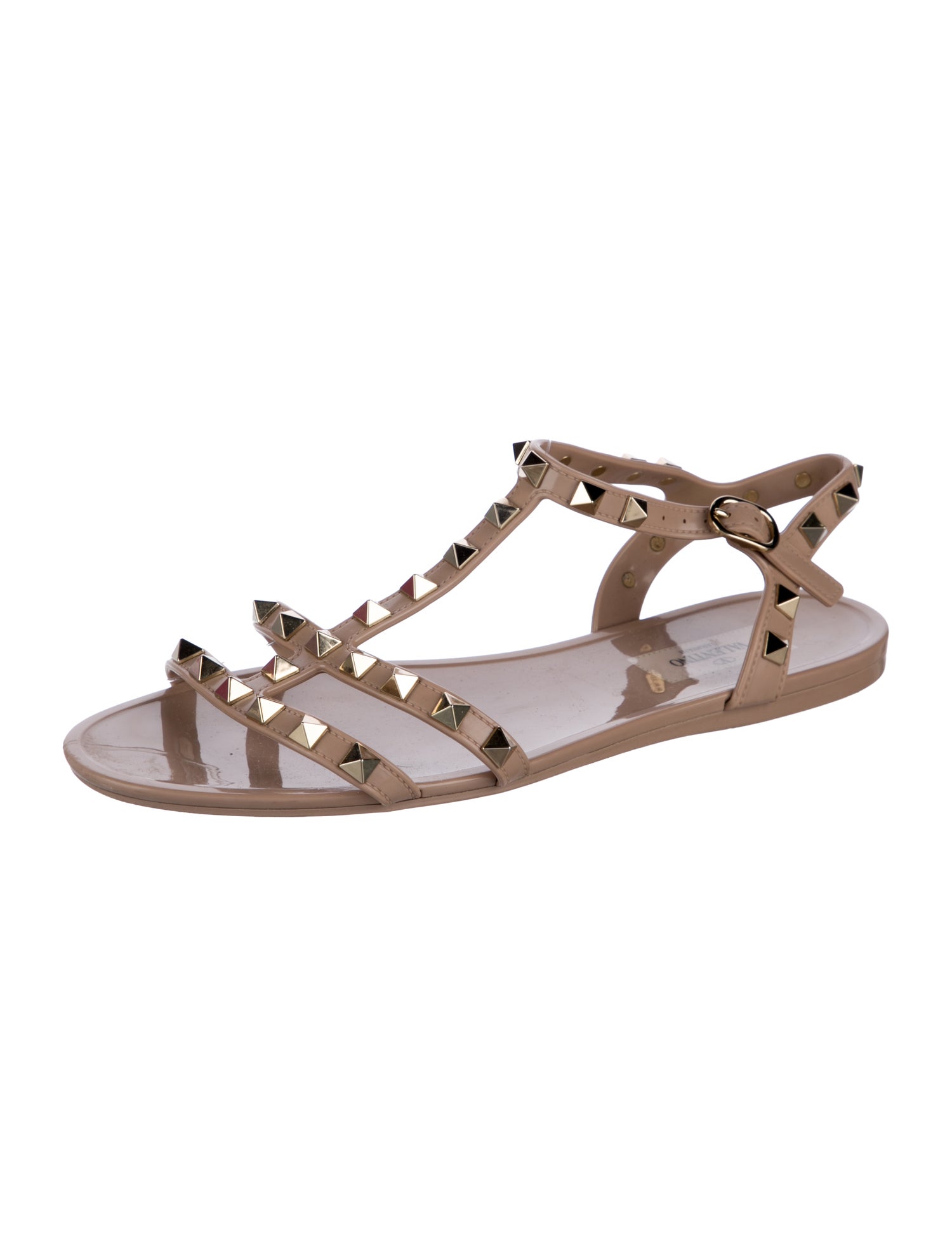 Valentino Rockstud Accents Rubber T-Strap Sandals