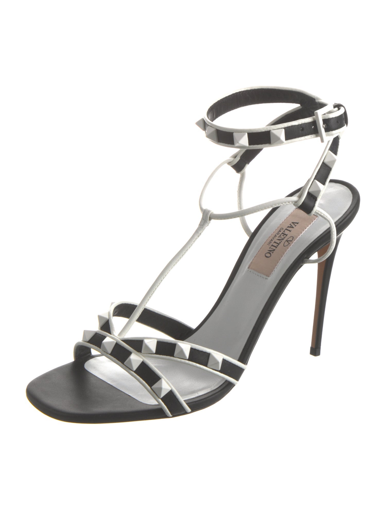 Valentino Rockstud Accents Leather T-Strap Sandals
