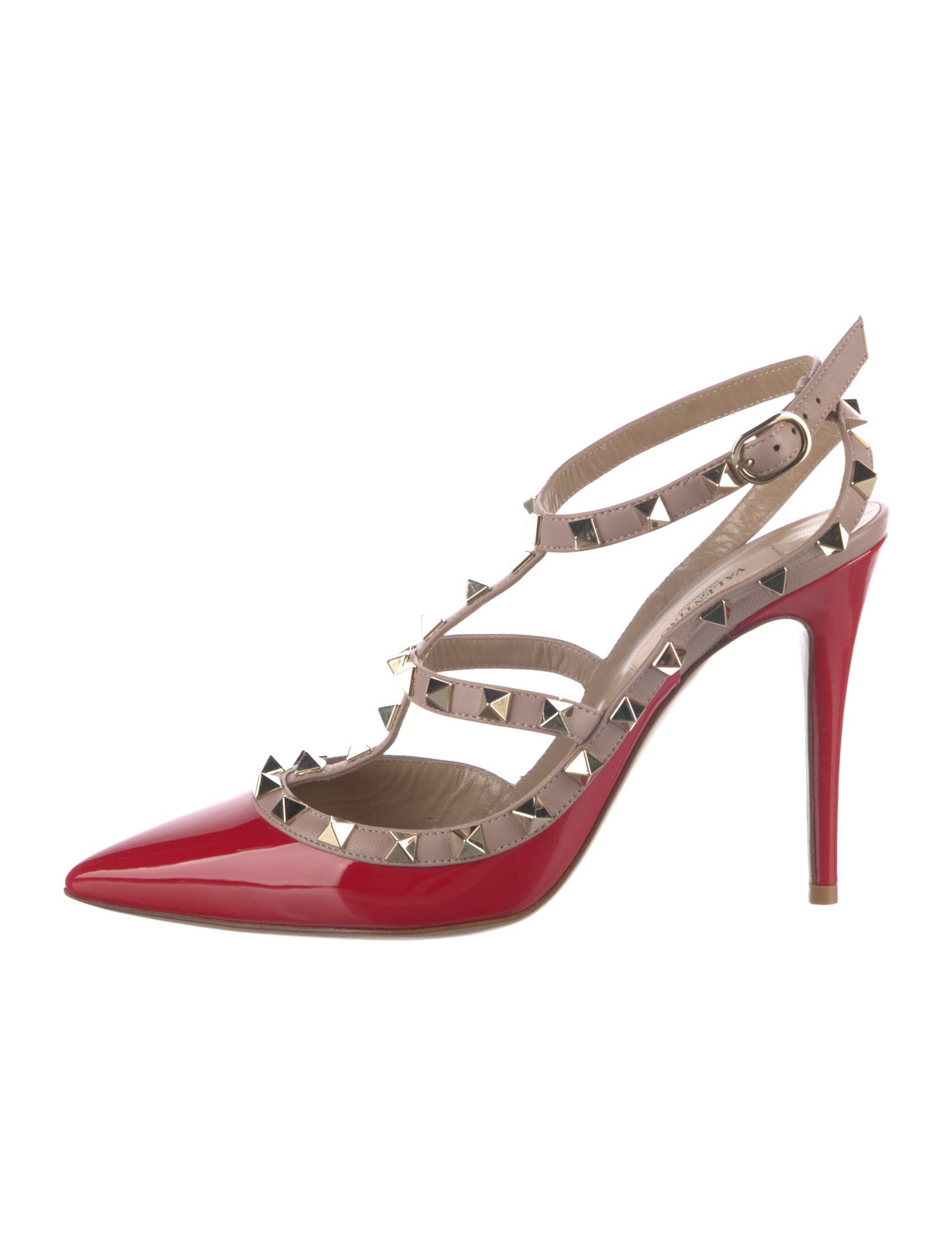 Valentino Rockstud Accents Patent Leather T-Strap Pumps