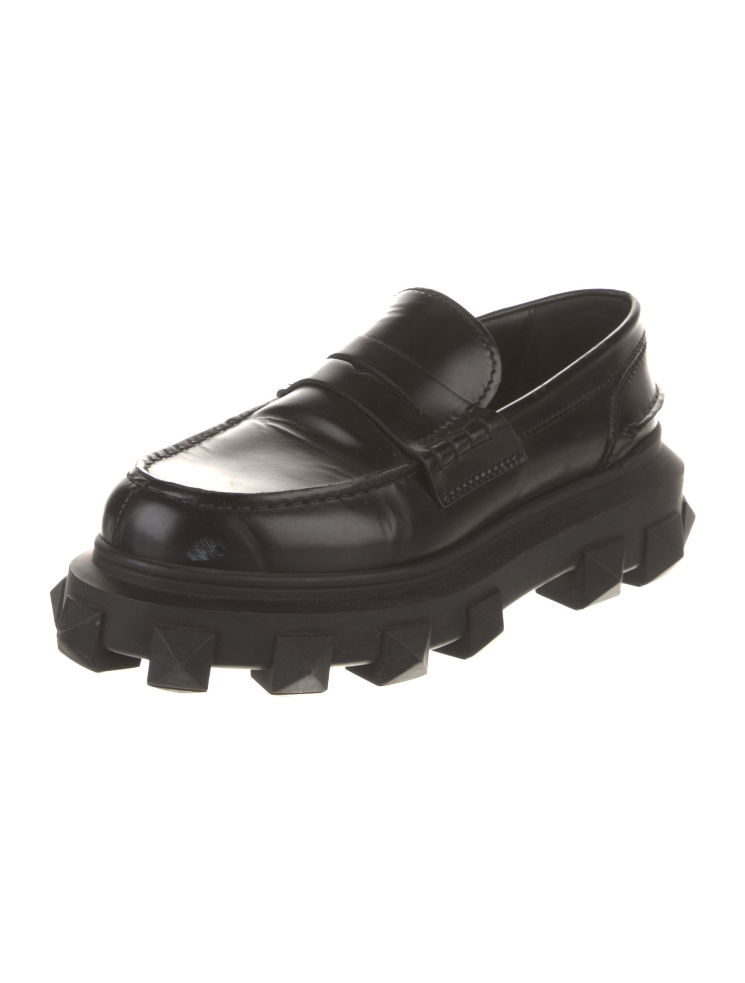 Valentino Rockstud Accents Leather Loafers