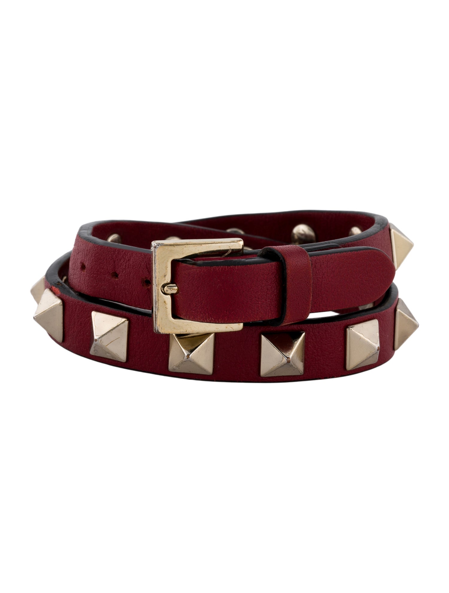 Valentino Leather Rockstud Double Wrap Bracelet