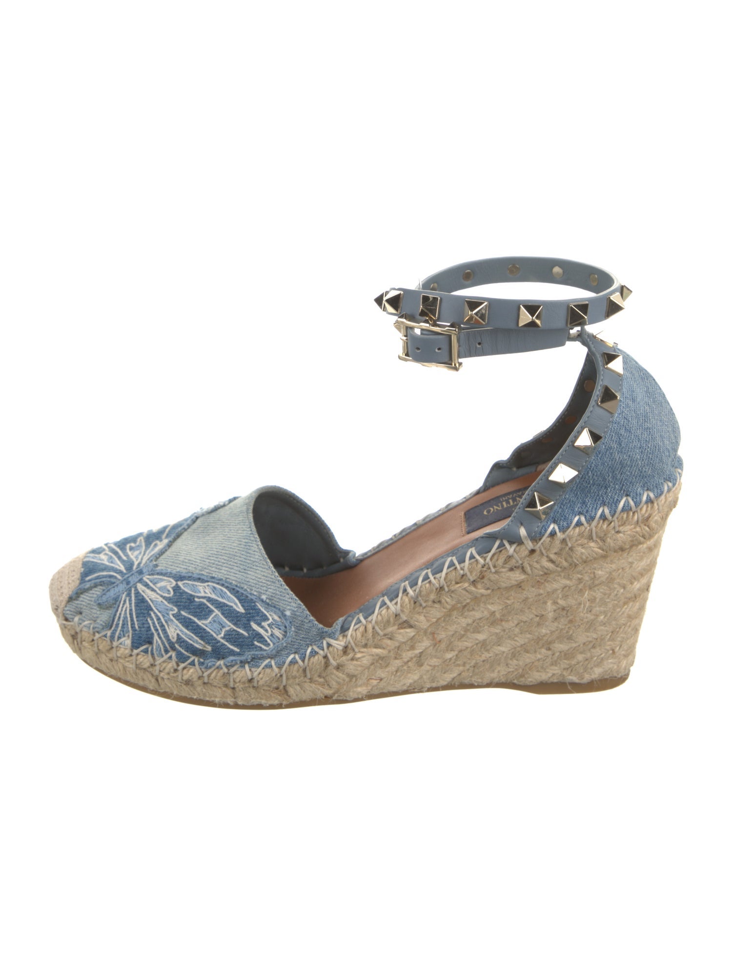 Valentino Rockstud Accents Denim D'Orsay Pumps