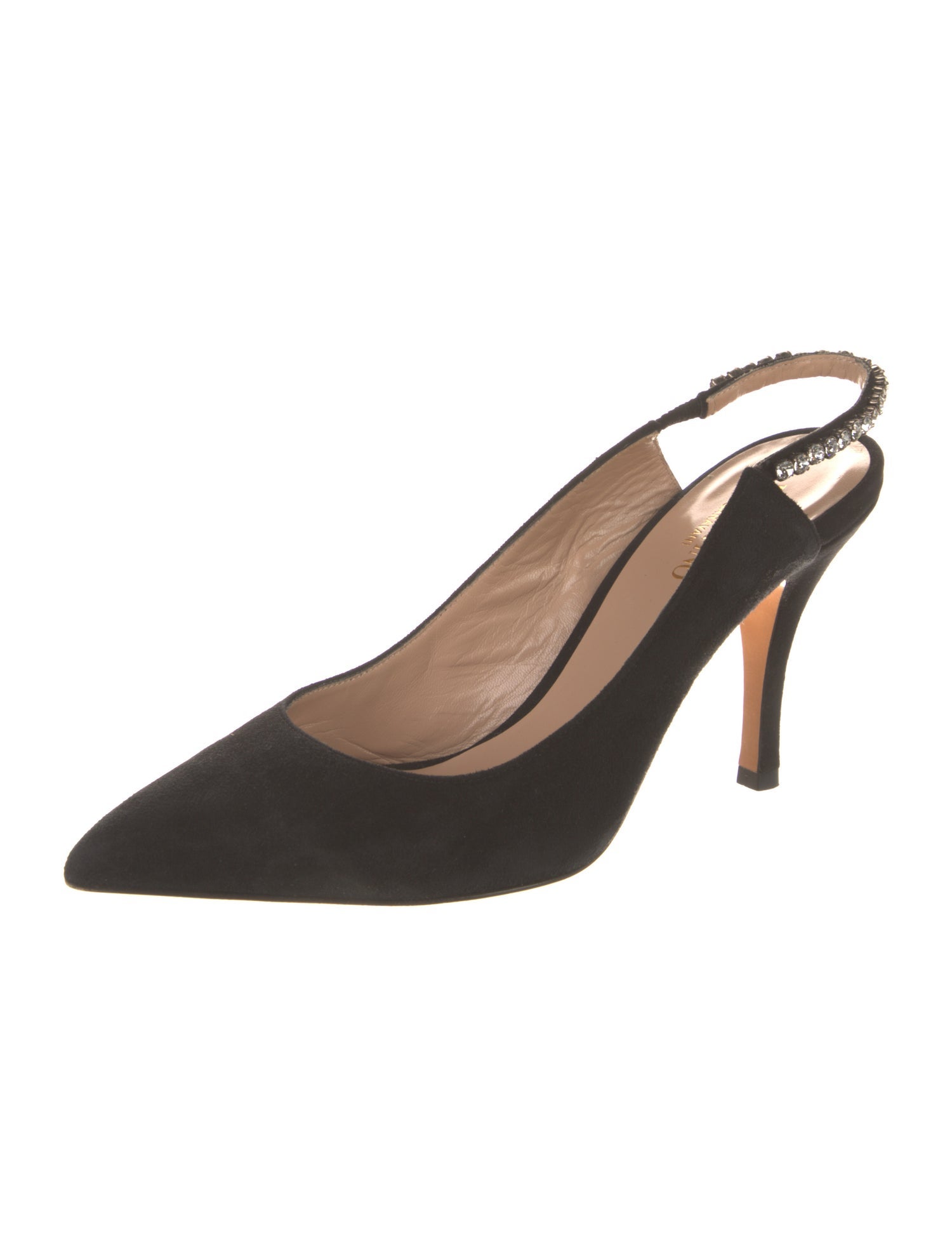 Valentino Suede Crystal Embellishments Slingback Pumps