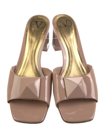 Valentino Rockstud Accents Patent Leather Slides