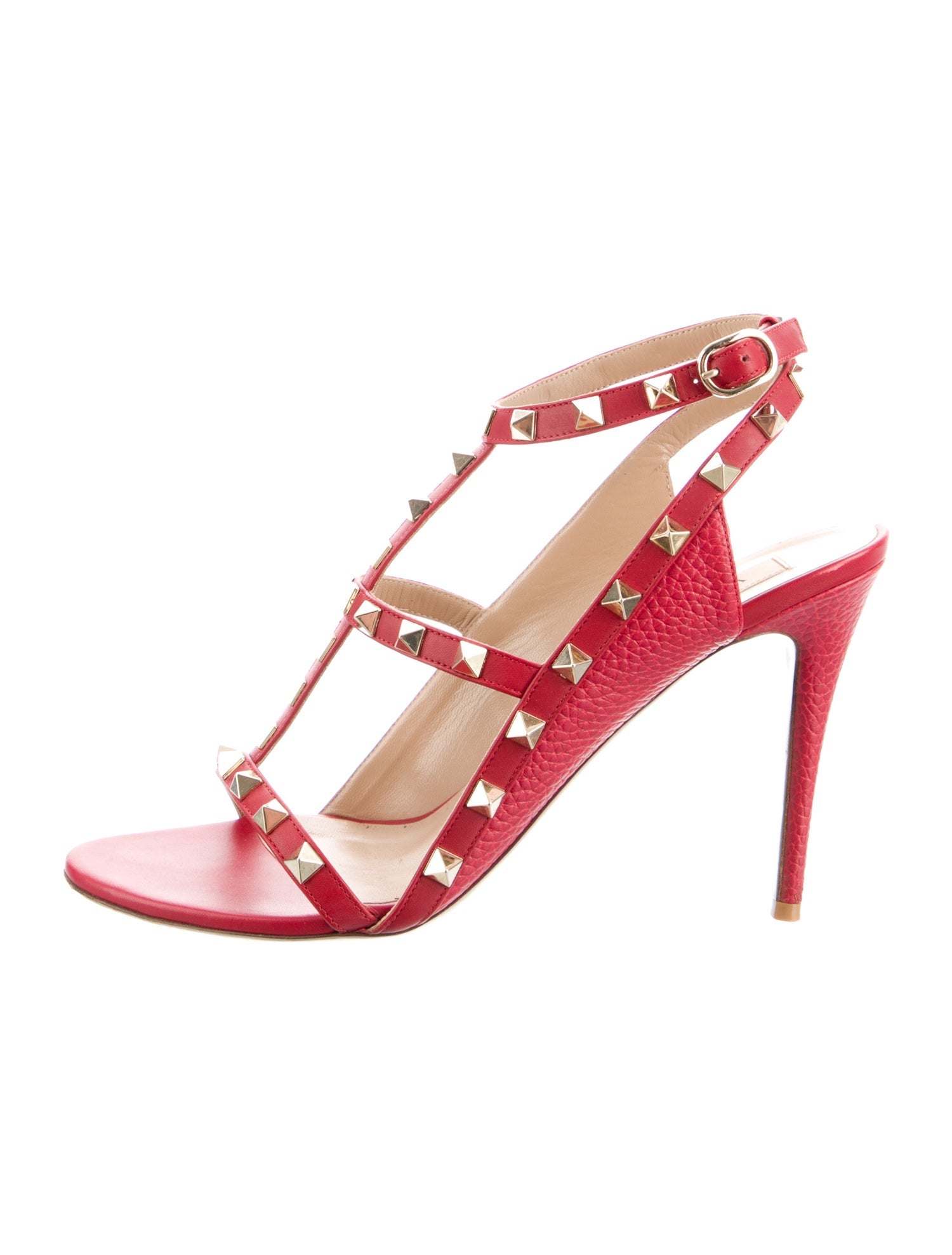 Valentino Rockstud Accents Leather T-Strap Sandals