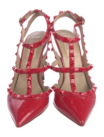 Valentino Rockstud Accents Patent Leather T-Strap Pumps