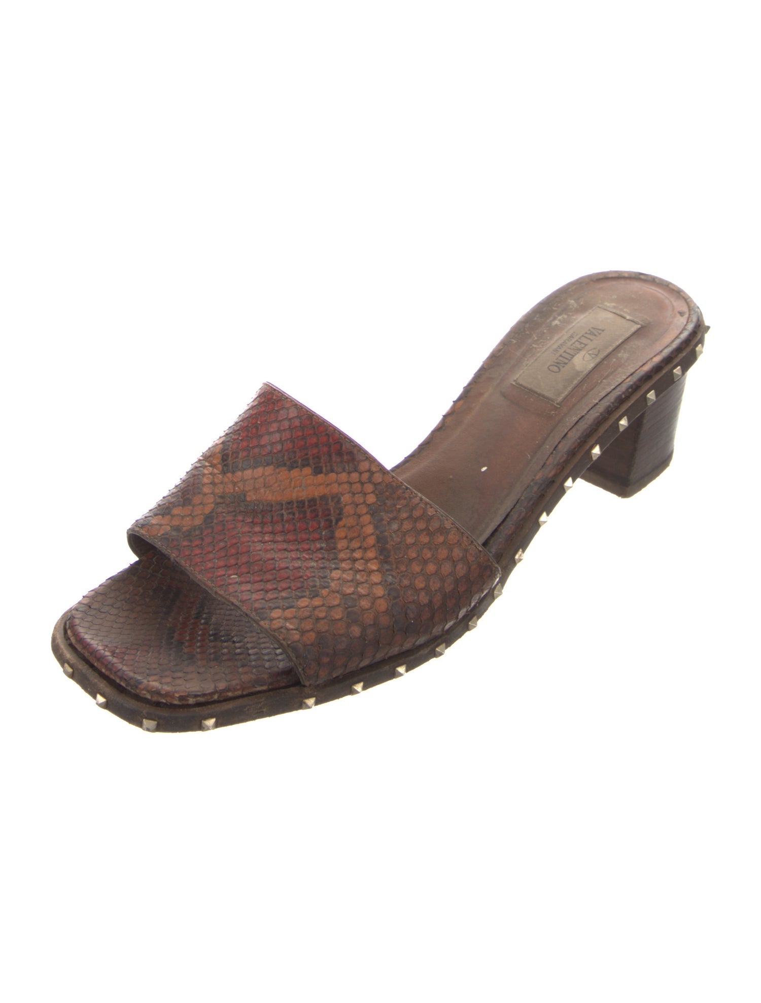 Valentino Rockstud Accents Embossed Leather Slides