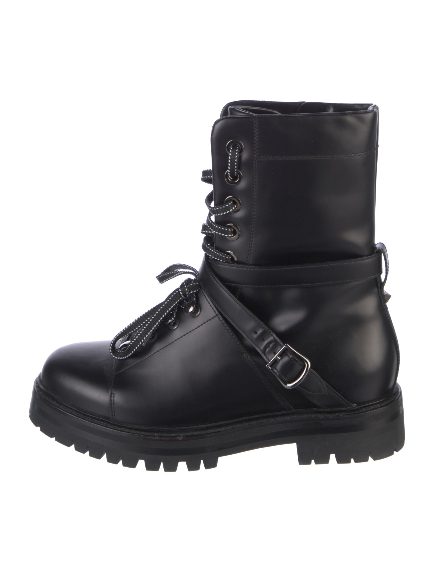 Valentino Rockstud Accents Leather Combat Boots