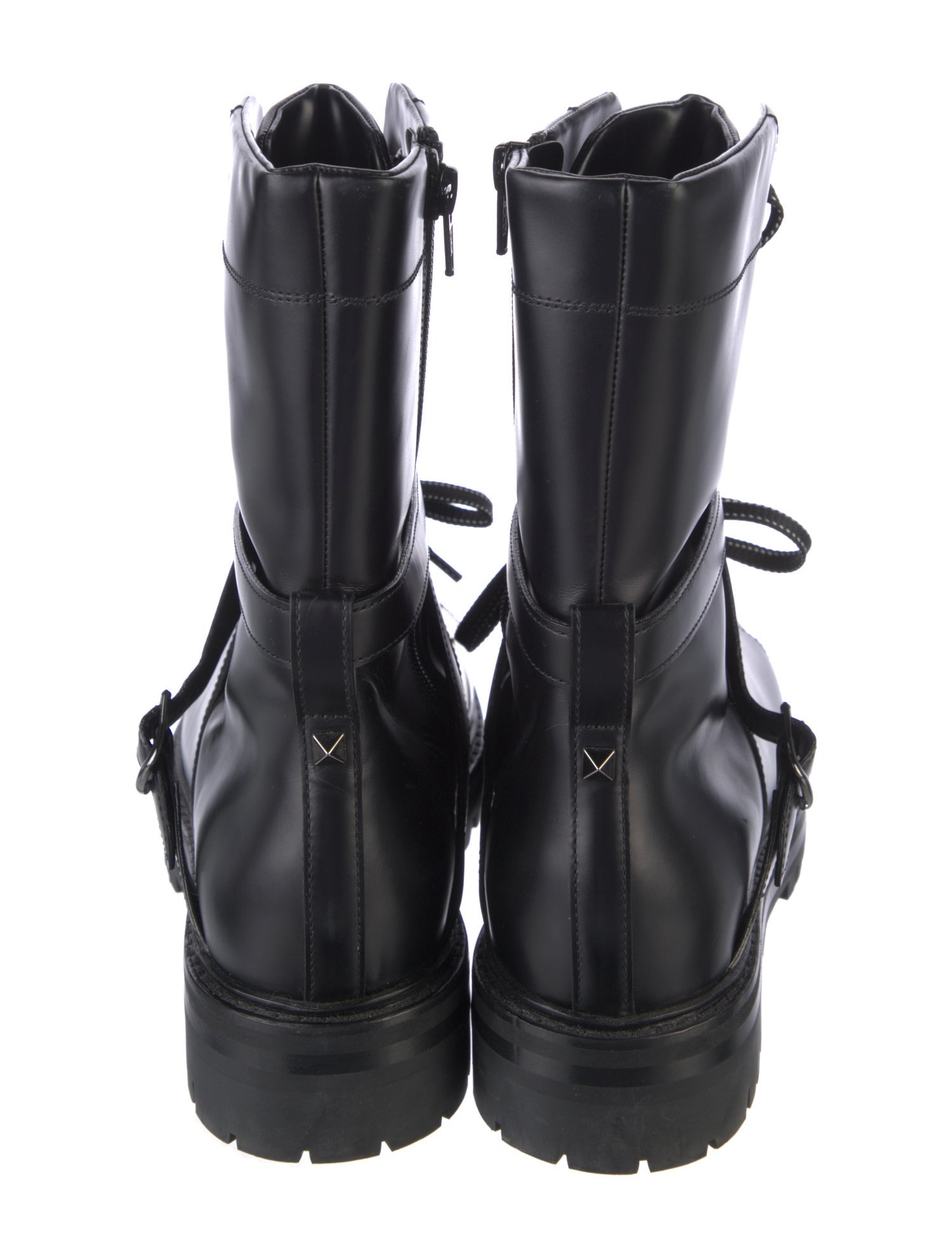 Valentino Rockstud Accents Leather Combat Boots