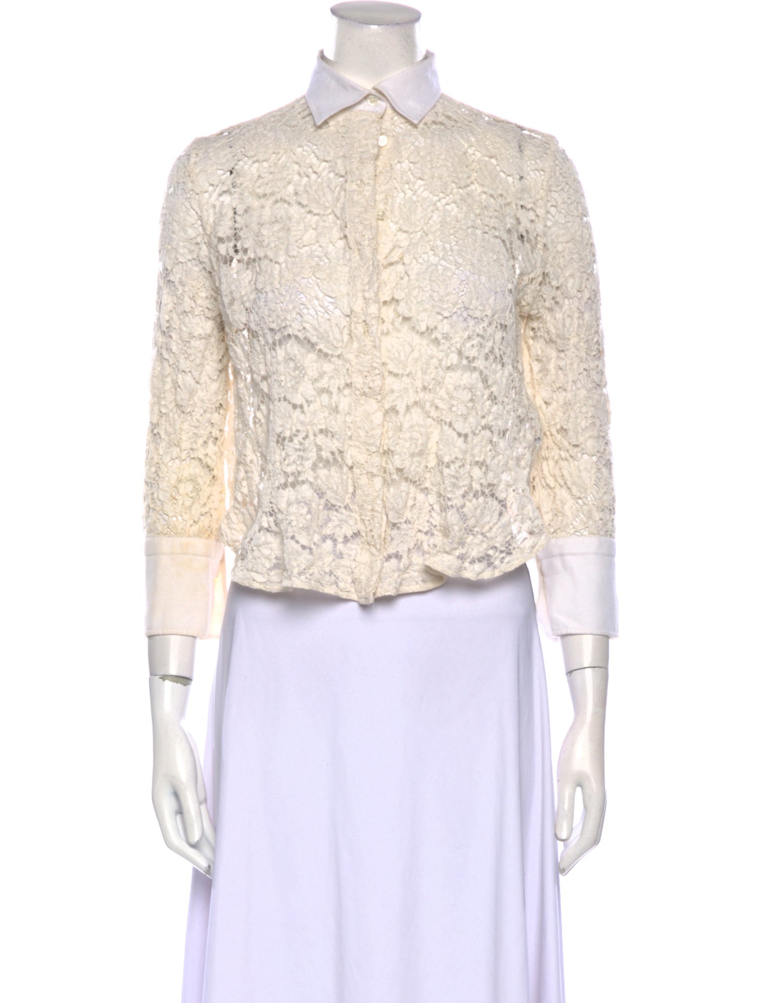 Valentino Lace Pattern Three-Quarter Sleeve Crop Top