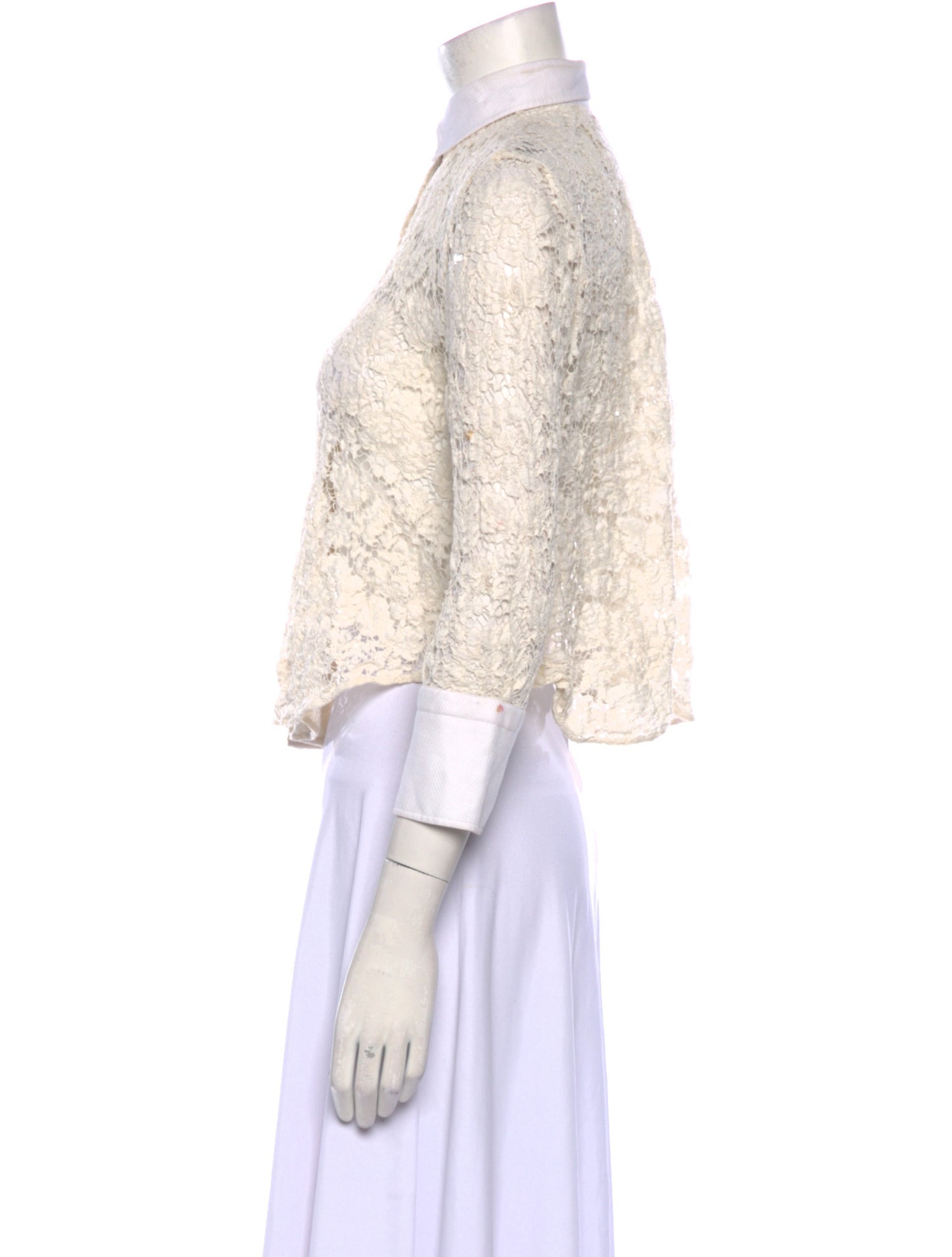 Valentino Lace Pattern Three-Quarter Sleeve Crop Top