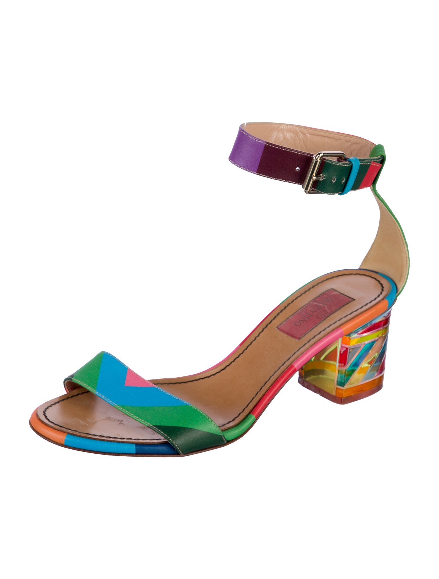 Valentino Leather Colorblock Pattern Sandals
