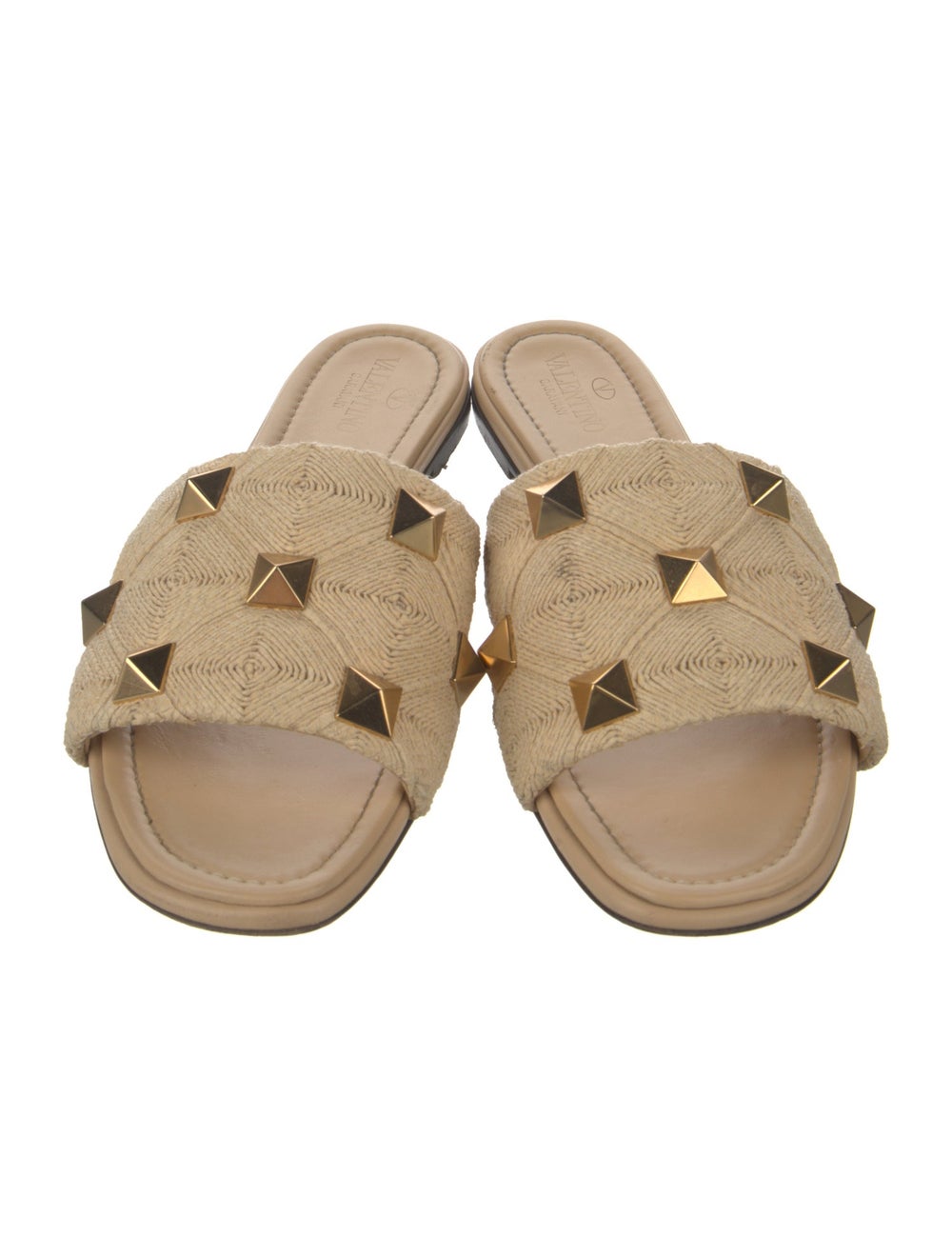 Valentino Canvas Slides Neutrals Studded Accents - image 3
