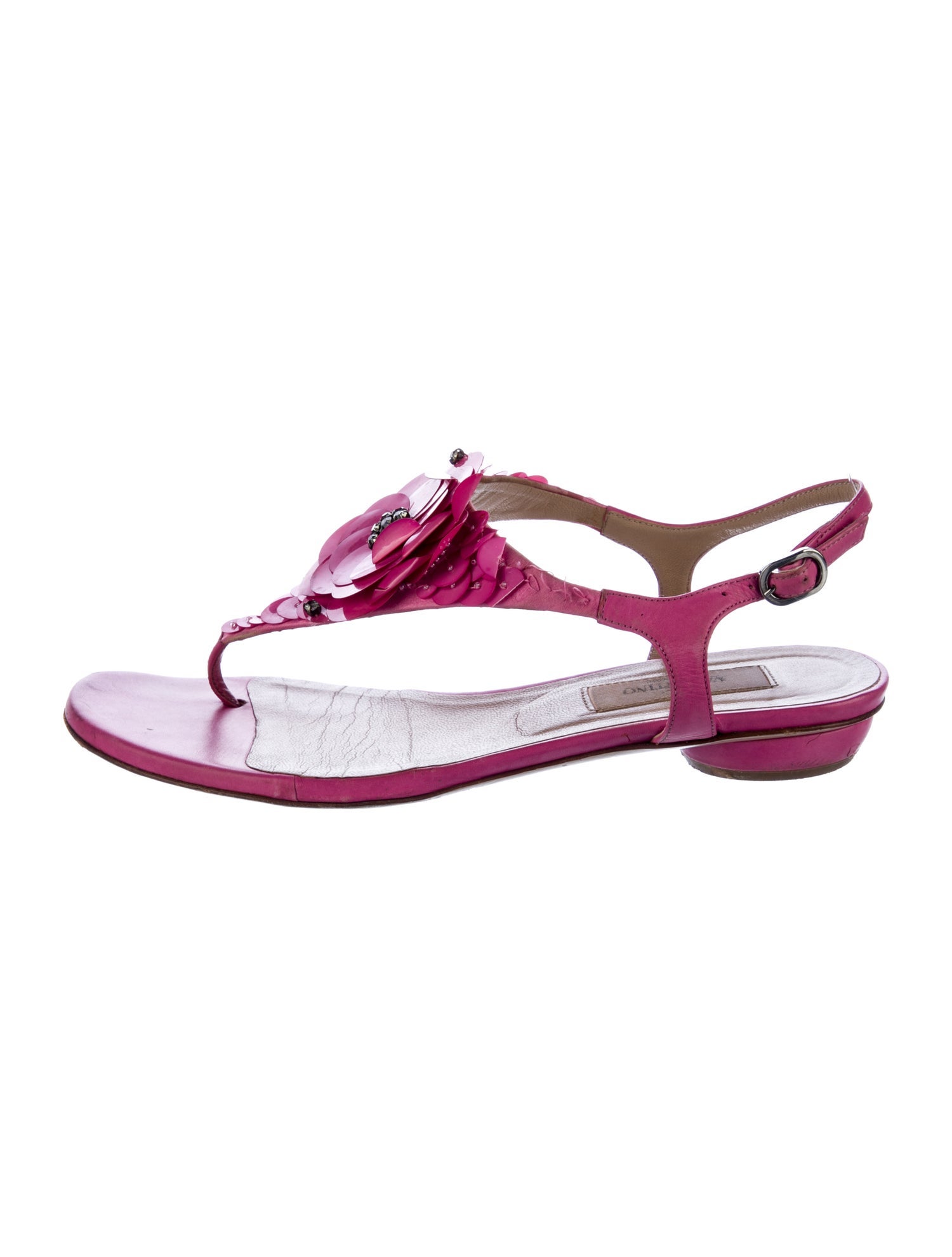 Valentino Leather Crystal Embellishments T-Strap Sandals