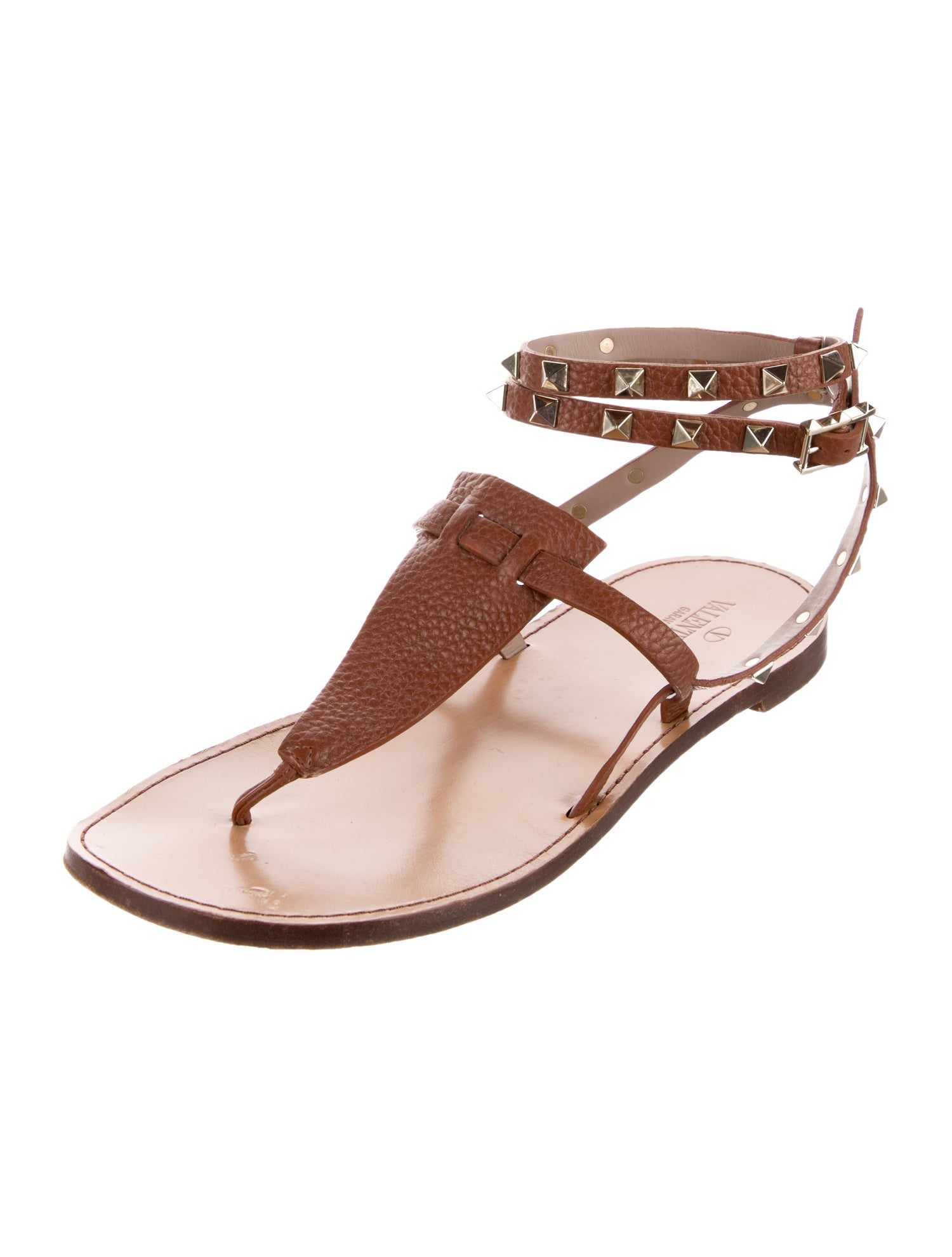 Valentino Rockstud Accents Leather T-Strap Sandals