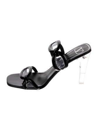 Valentino PVC Leather Trim Embellishment Slides