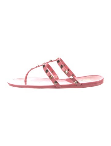 Valentino Sandals Rockstud Accents Rubber T-Strap IT 38 | 8