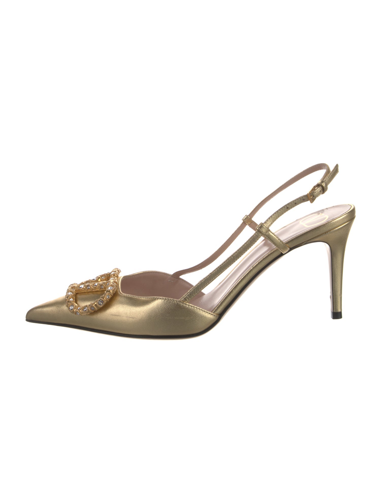 Valentino Leather Crystal Embellishments Slingback Pumps