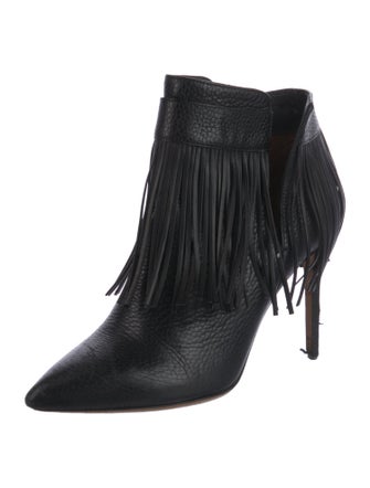 Valentino Leather Fringe Trim Accent Boots
