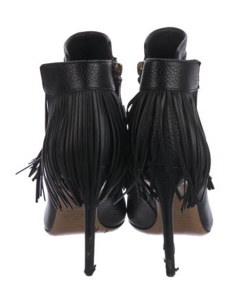 Valentino Leather Fringe Trim Accent Boots
