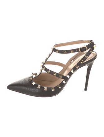 Valentino Rockstud Accents Leather T-Strap Pumps