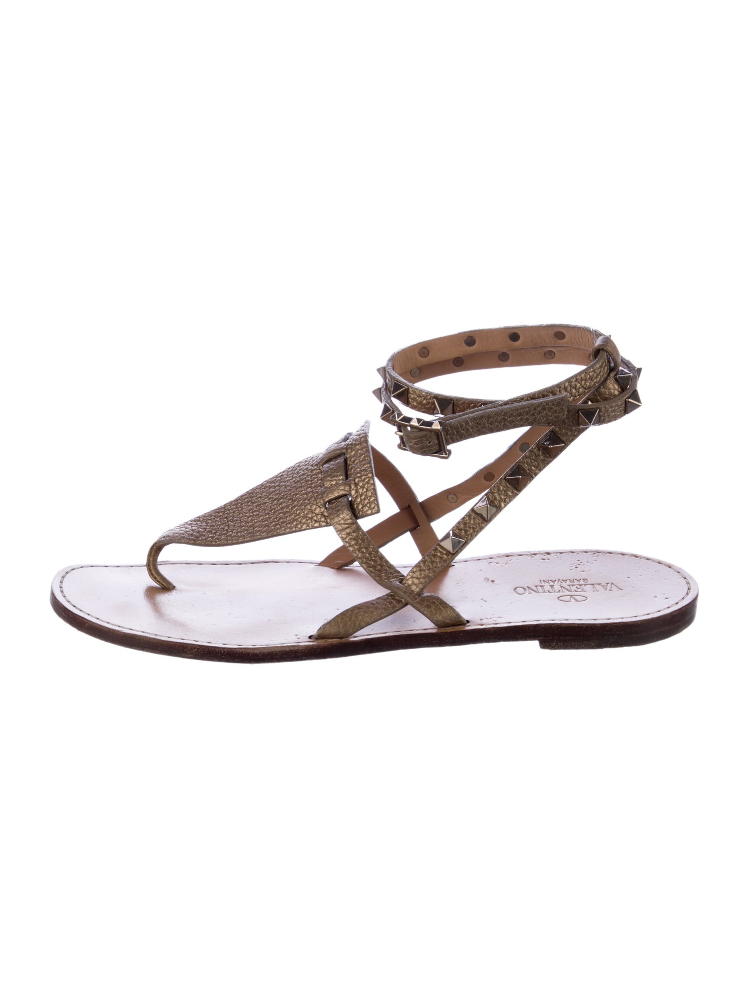 Valentino Rockstud Accents Leather T-Strap Sandals