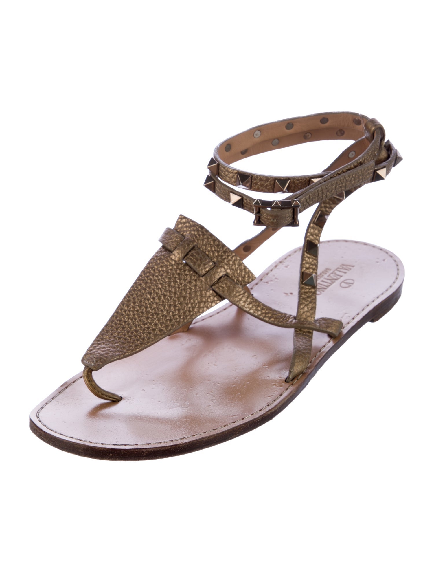 Valentino Rockstud Accents Leather T-Strap Sandals