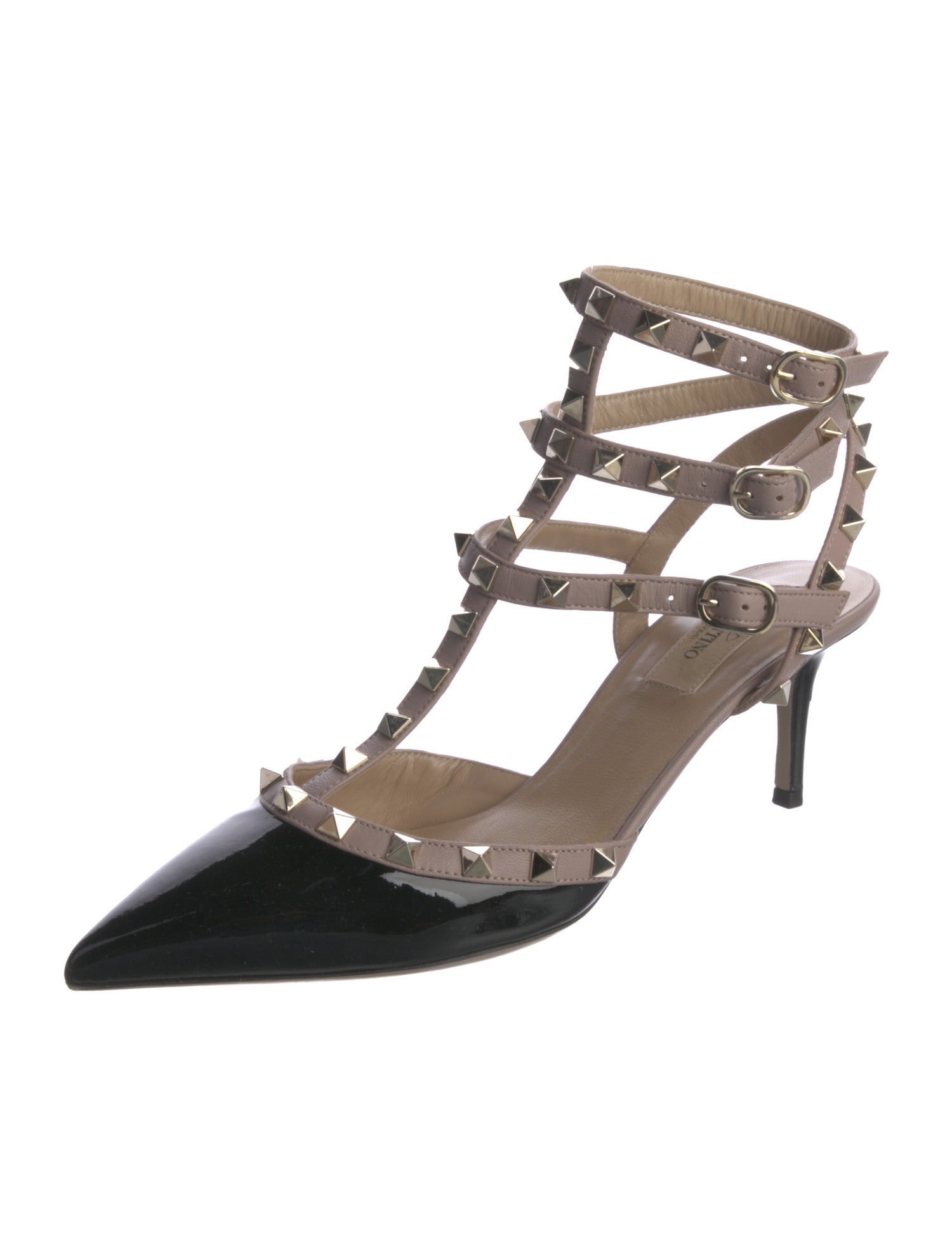Valentino Rockstud Accents Patent Leather T-Strap Pumps