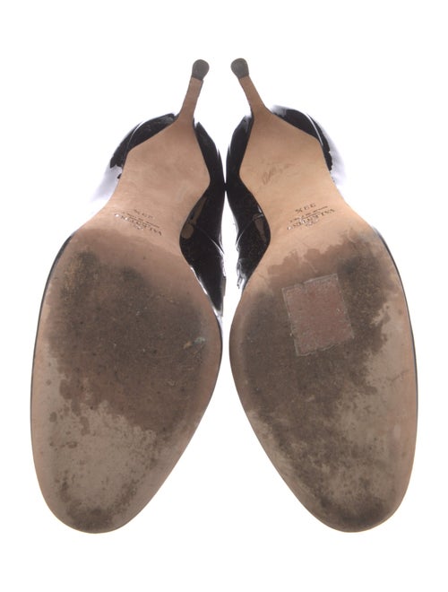 Valentino Patent Leather Colorblock Pattern T-Strap Pumps