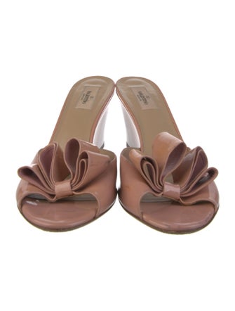 Valentino Patent Leather Bow Accents Slides