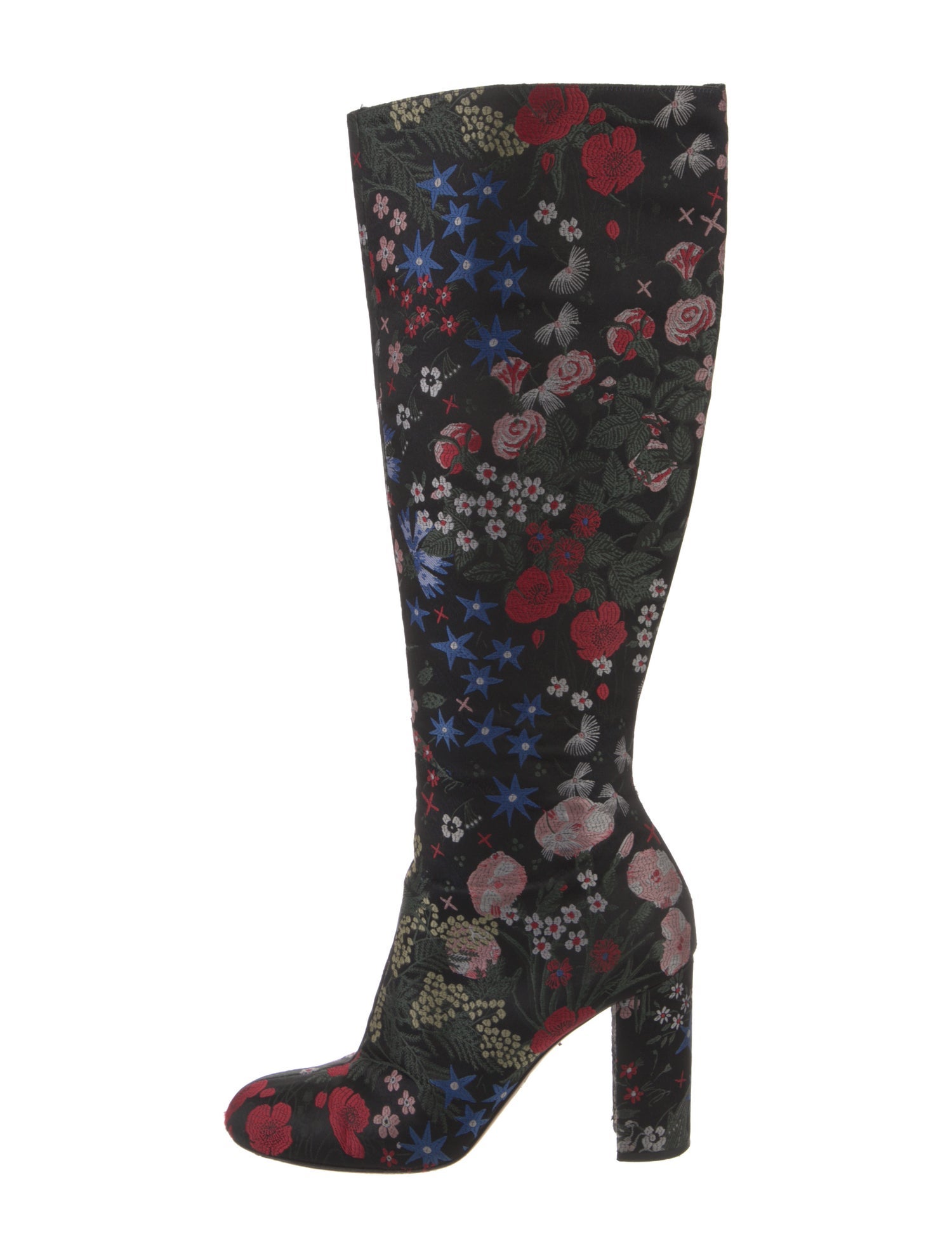 Valentino Floral Print Embroidered Accent Boots