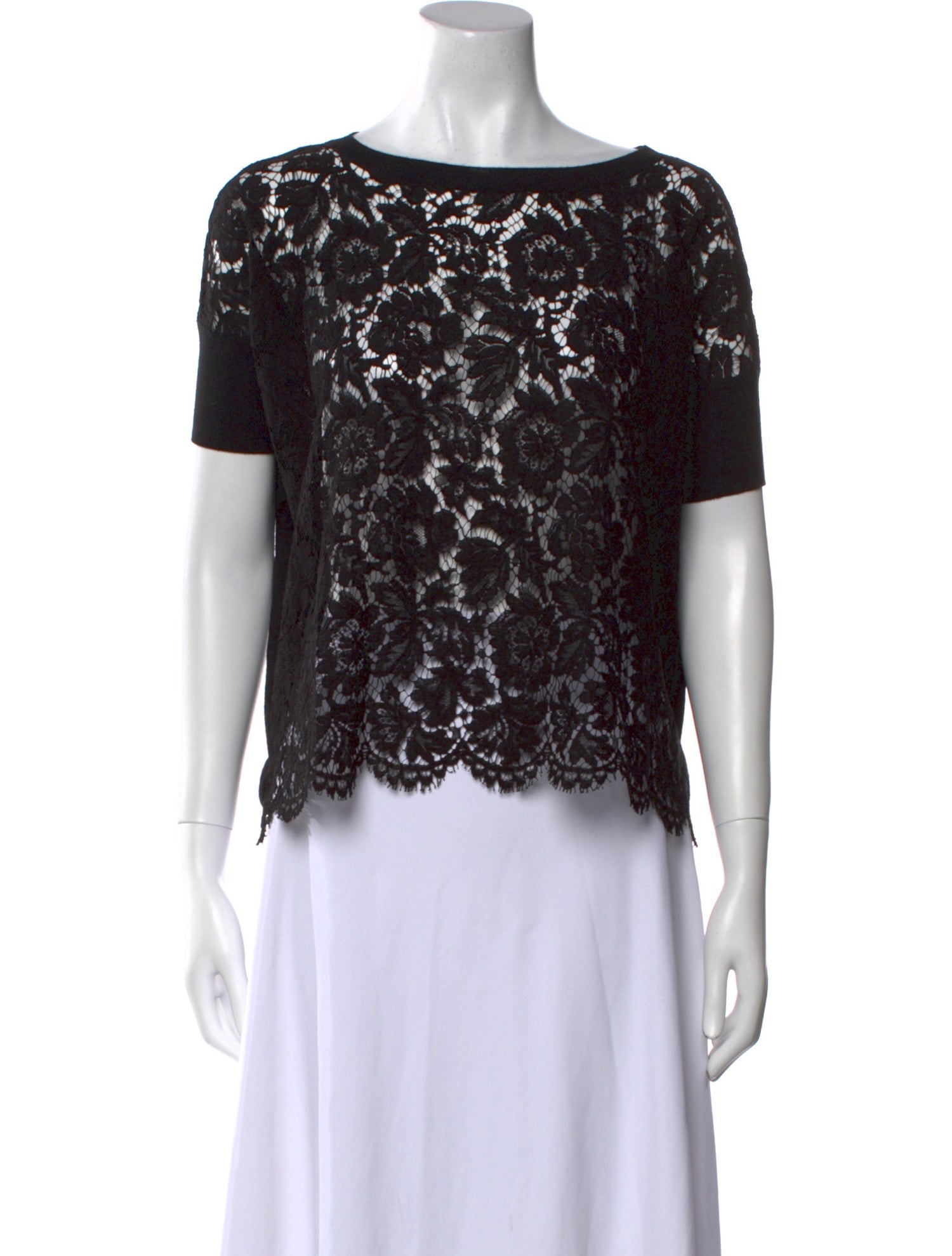Valentino Lace Pattern Bateau Neckline Top
